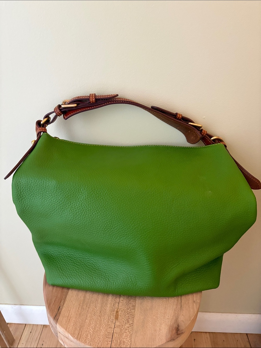 Dooney & Bourke Green Pebbled Leather Crossbody with Brown Trim - Picture 4 of 7